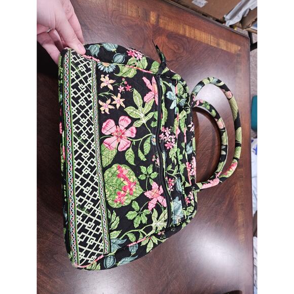 VERA BRADLEY SHOULDER BAG PURSE ZIP AROUND BOTANICA BLACK MULTI LG FLAP POCKETS - Picture 3 of 5